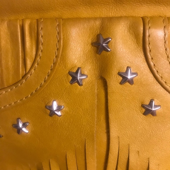 JIMMY CHOO INA NAPPA FRINGED MUSTARD YELLOW LEATHER CLUTCH (AUTHENTIC) - Picture 9 of 12